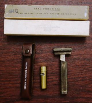 Antique Schick Repeating Razor Box Case And Blades With Holder