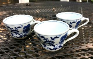 3 / Three Teacups / Tea Cups Scalloped Blue & White Floral Marked Japan