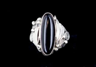 Antique Hand Made Art Nouveau Polished Onyx Sterling Silver 925 Ring Size 6