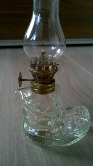 Unusual Vintage Boot Shaped Glass Oil Paraffin Lamp
