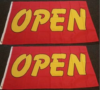 Open Red And Yellow Business Banner Advertising Polyester 3x5 Foot Flag Set Of 2