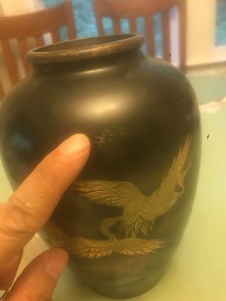 Antique/Vintage Japanese Bronze Vase Gold Mixed Metal Flower Bird Signed 4