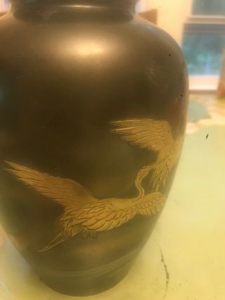Antique/Vintage Japanese Bronze Vase Gold Mixed Metal Flower Bird Signed 5
