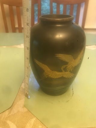 Antique/Vintage Japanese Bronze Vase Gold Mixed Metal Flower Bird Signed 8