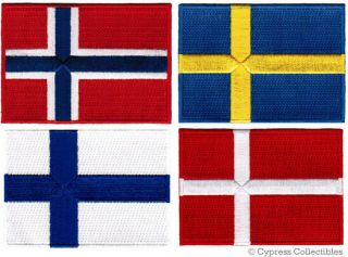 Four Scandinavia Flag Patches Embroidered Iron - On Denmark Norway Sweden Finland