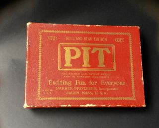 Antique Pit Card Game Parker Bros Bull & Bear Edition 1919 Red Box,  Gilt Letters