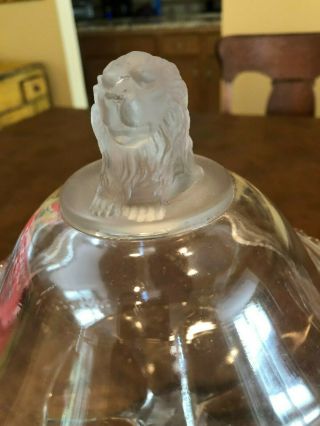 Antique Gillinder Clear Glass Frosted Lion Head Covered Compote - 5