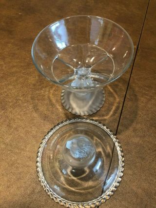 Antique Gillinder Clear Glass Frosted Lion Head Covered Compote - 6