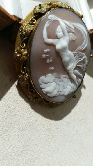 Large Gilded Antique Cameo Brooch