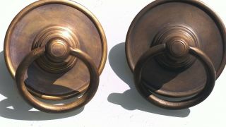 2 Large Handle Ring Pull Solid Brass Heavy Old Vintage Age Style Door 4 " Bolt B