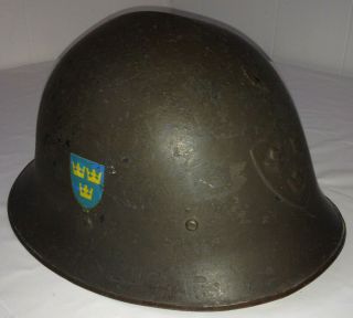 Swedish Ww2 Era Triple Crown Steel Helmet Leather Liner And Chin Strap,  Antique