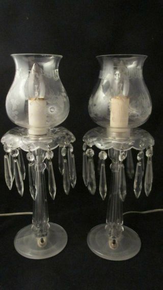 Antique Heisey Glass Hurricane Lamps.  Salesman Samples,  2 Electric Lights.  Nr