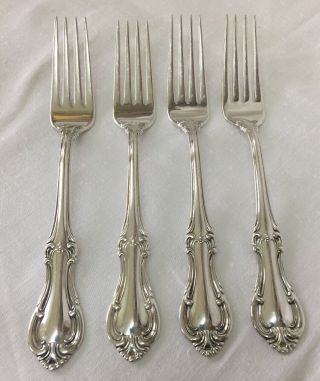 Set Of 4 International Sterling Silver Joan Of Arc Dinner Forks 7 1/4”