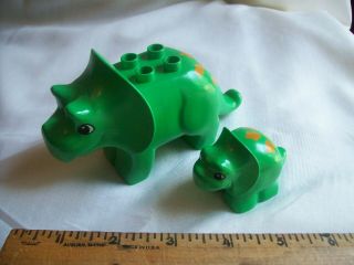 Vintage Lego Duplo Green Triceratops Dinosaur Mother And Baby Figures
