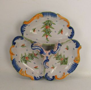 Antique Hb Quimper Divided Serving Dish Tray With Handle