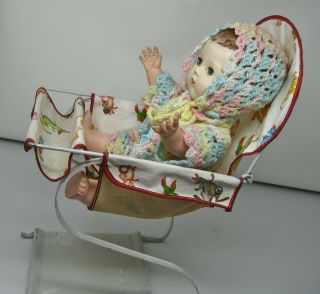 Vintage Baby Doll Chair 14 - 16 " 50s Tiny Tears Betsy Wetsy Etc Tin & Oil Cloth