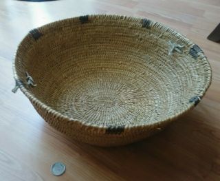 Gorgeous Simple Antique Native American Hand Woven Basket Rawhide Handles