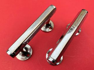 Pair Art Deco Chrome Over Brass Furniture Handles Drawer Pull Cupboard - 1930s