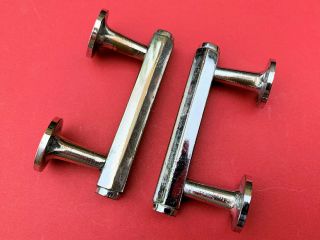 Pair Art Deco Chrome Over Brass Furniture Handles Drawer Pull Cupboard - 1930s 3