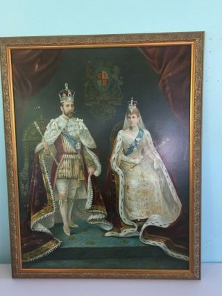 Vintage Framed Art King Edward Vii Queen Alexandra Of England Print 25 " X 20 "