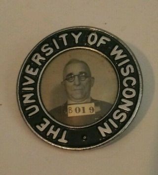 Vintage Metal Employee Photo Id Badge Pin University Of Wisconsin 1.  75 "