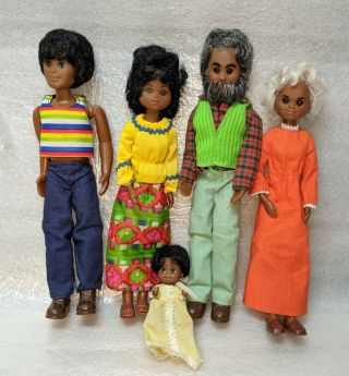 Vtg Mattel 1973 Happy Family African - American Dolls Hal Hattie Hon Grandparents