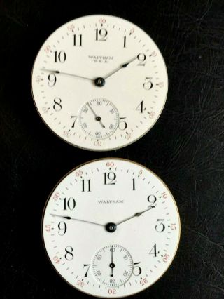 2 - 16s O.  F.  Waltham Pocket Watch Movements Perfect Dial And Hands