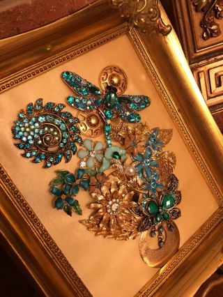 Vintage Jewelry Framed Art Designed Into Christmas Tree’s,  Angels,  Floral,  Etc. 3