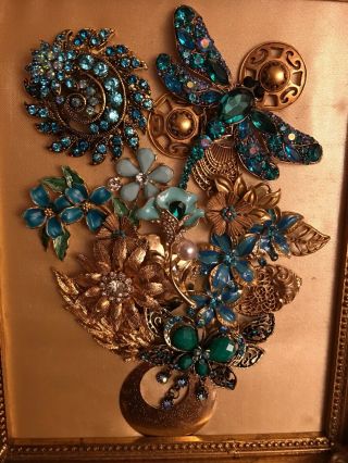Vintage Jewelry Framed Art Designed Into Christmas Tree’s,  Angels,  Floral,  Etc. 5