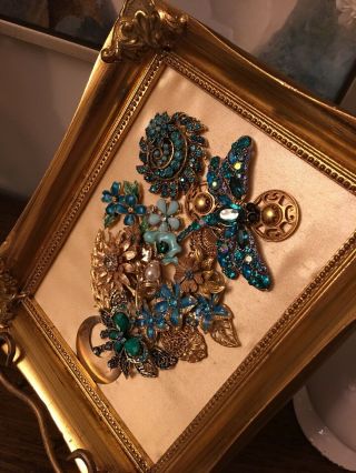 Vintage Jewelry Framed Art Designed Into Christmas Tree’s,  Angels,  Floral,  Etc. 7