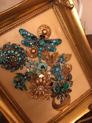 Vintage Jewelry Framed Art Designed Into Christmas Tree’s,  Angels,  Floral,  Etc. 8