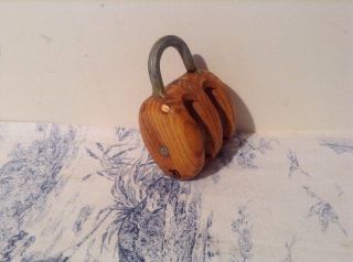 French Wooden Double Pulley - Ships Nautical,  Industrial Salvage (2795)