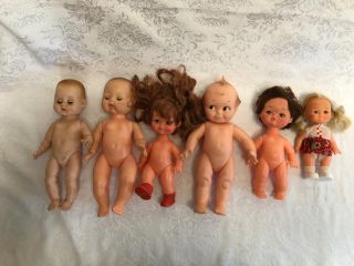 Set Of 6 Vintage 1970s (?) Plastic Articulated Dolls Kewpie 6 Inch To 10 Inch