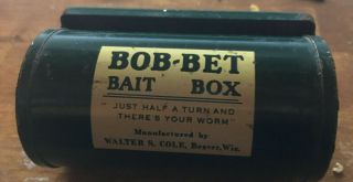 Vintage Bob - Bet Bait Box,  Belt Mount Worm Container,  Fishing Memorabilia