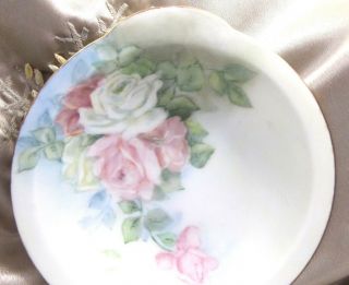 Antique Thomas Sevres Bavaria Pink White Roses Bowl Hand Painted Porcelain China