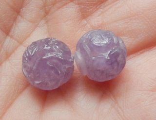 2 Vintage Chinese Hand Carved Amethyst Shou Beads 10mm