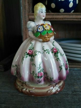 Vtg Antique Italy Porcelain Figurine Figure Lady Girl Flowers Basket Capodimonte
