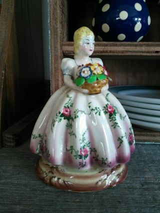 Vtg Antique Italy Porcelain Figurine Figure Lady Girl Flowers basket Capodimonte 2