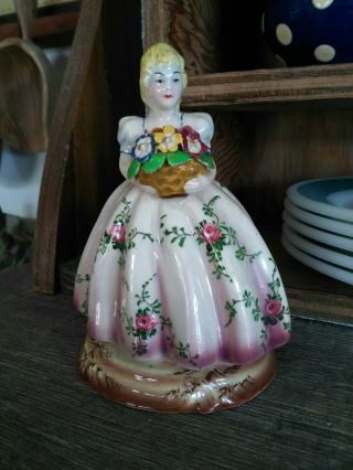 Vtg Antique Italy Porcelain Figurine Figure Lady Girl Flowers basket Capodimonte 3