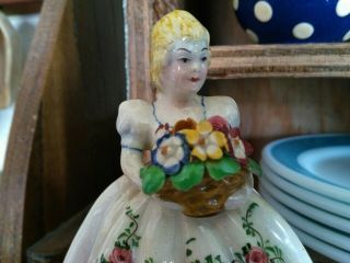 Vtg Antique Italy Porcelain Figurine Figure Lady Girl Flowers basket Capodimonte 4