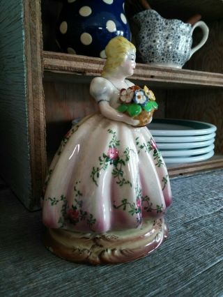 Vtg Antique Italy Porcelain Figurine Figure Lady Girl Flowers basket Capodimonte 5