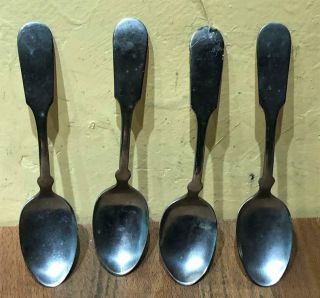 Set Of 4 Antique American Pewter Spoons,  Hall & Elton,  Wallingford,  Ct. ,  C 1850