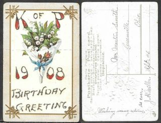 1908 Postcard - Fraternal,  Masonic - Knights Of Pythias - Birthday Greeting