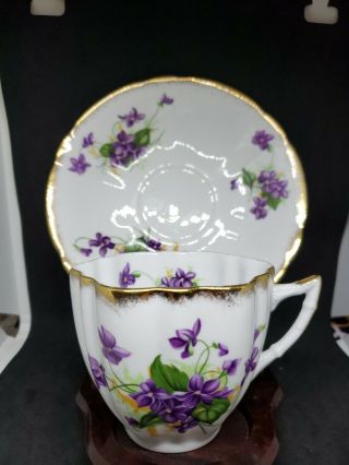 Vintage Clarence Bone China Cup & Saucer Violets