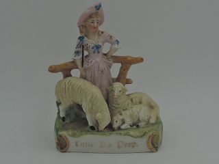 Antique Victorian German Porcelain Fairing Little Bo Peep & Sheep Figurine 1880 