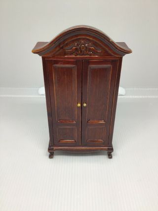 1/12 Dollhouse Miniature Furniture Wooden Cabinet Wardrobe Mahogany - Pre - Owned