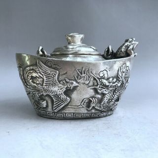 Ancient Chinese Pure Copper Hand - Carved Animal Pattern Teapot