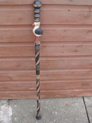 Vintage? Folk Art Style Carved Hand Painted Wood Seagull? Bird Walking Stick