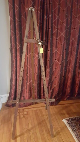 Very Large Antique Wood Art Painting Easel With Picture Lamp 6 Ft.