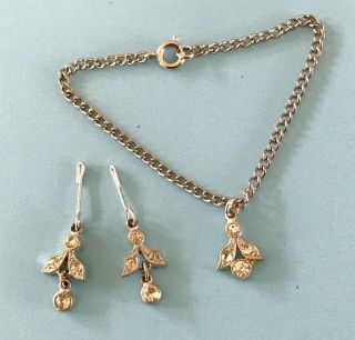 Vintage Doll Jewelry Rhinestone Necklace & Earrings Madame Alexander Cissy Toni
